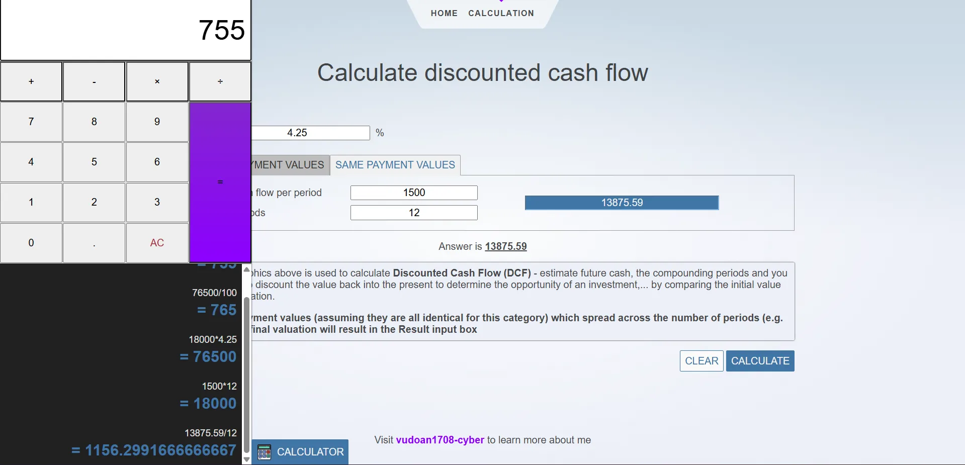 Calculator view