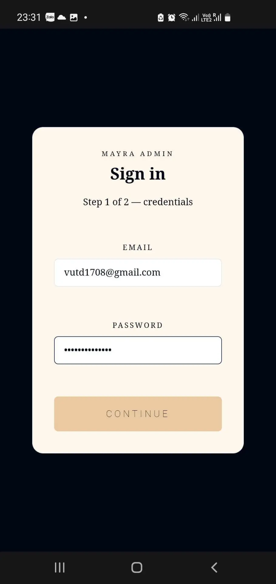 Mobile - Admin Signin