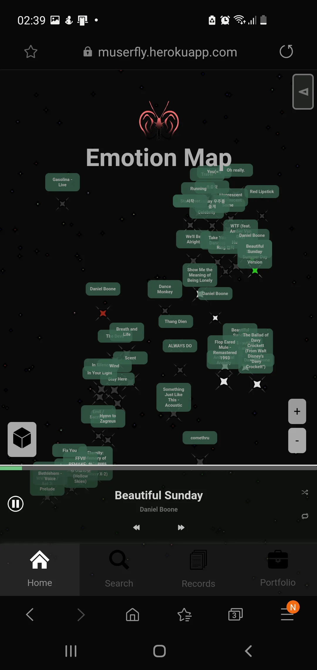 Emotion map zoom level 1 (mobile)